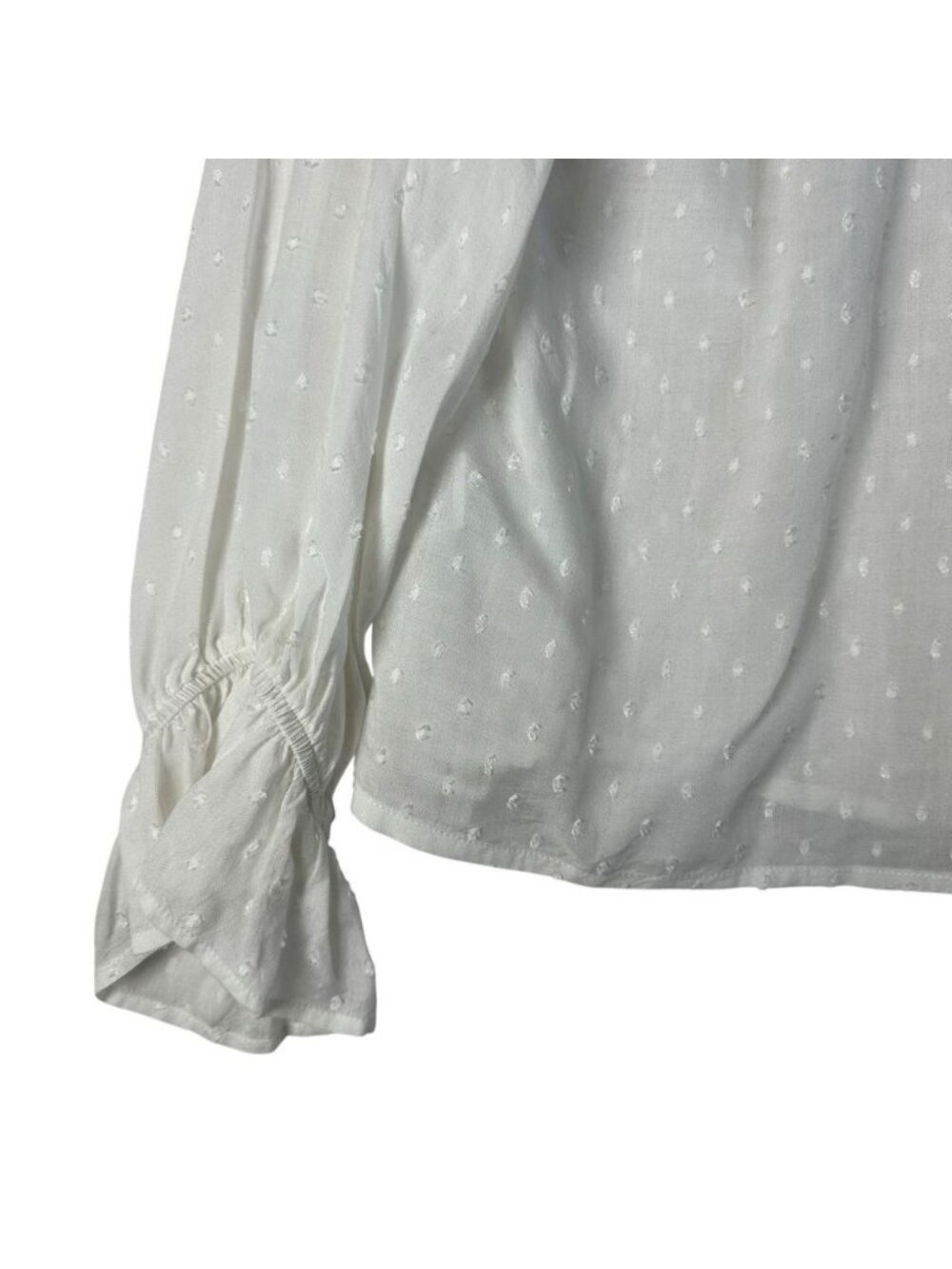 Garnet Hill Swiss Dot Poet Blouse White Long Sleeve Button Up Top Vneck Small - Picture 8 of 13